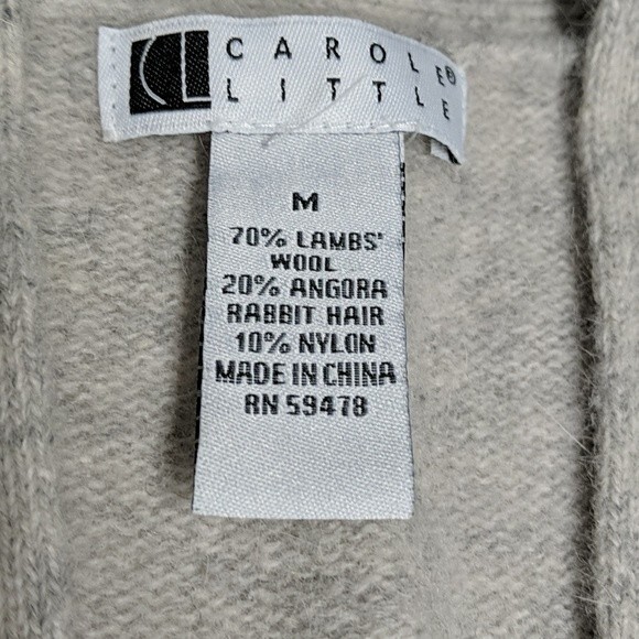 Carole Little Lamb's Cardigan Women Medium Open Front Wool & Angora Beige M - Picture 5 of 8